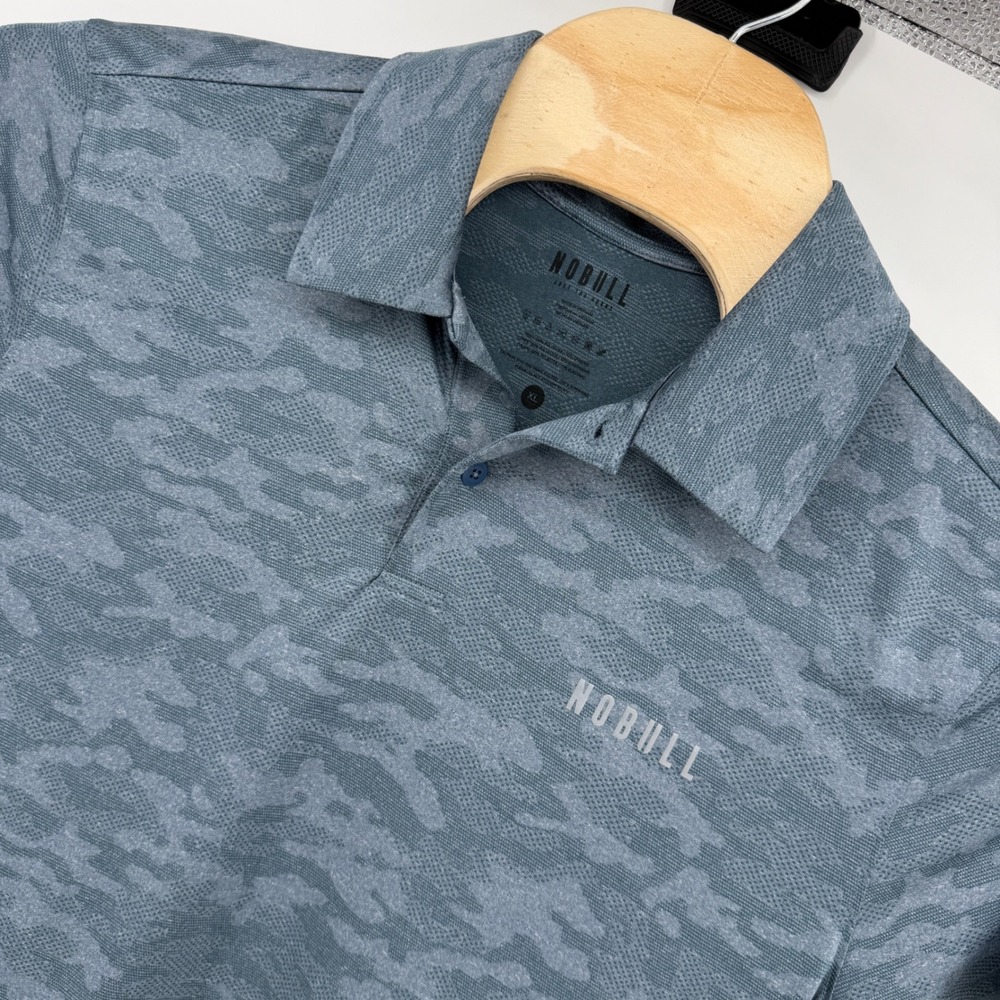 NOBULL Polo Shirt Mens XL Blue Digital Camo Performance Training Short Sleeve